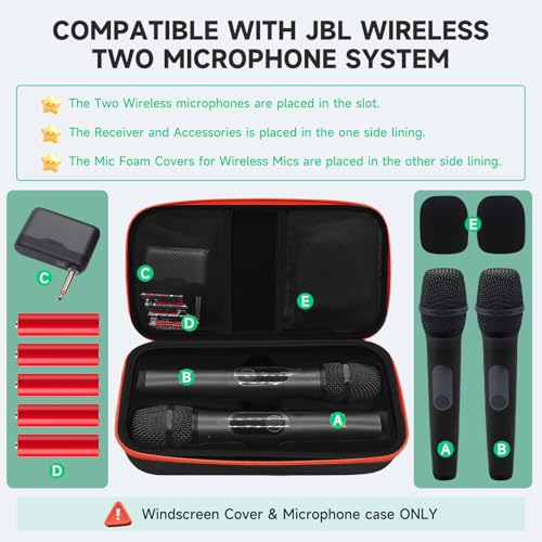 Wireless Microphone Case for JBL Dual System - Hard EVA Waterproof Storage, Includes Cleaning Brush + 2 Foam Windscreens, Fits 2 Mics, Receiver & Accessories (Box Only)