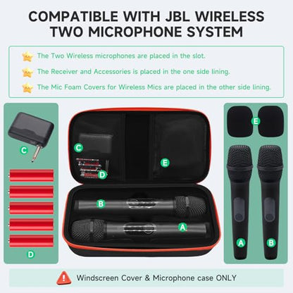 Wireless Microphone Case for JBL Dual System - Hard EVA Waterproof Storage, Includes Cleaning Brush + 2 Foam Windscreens, Fits 2 Mics, Receiver & Accessories (Box Only)