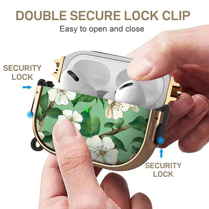for AirPods Pro 2nd/1st Case with Safety Lock, Magsafe Compatible, Gardenia | Double Secure Lock,Drop Protection,Two-Piece Design,with Gold Keychain, Anti Lost, Dustproof, Cute AirPods Pro 2nd/1st Case - color: Green + White, size: AirPods Pro2/Pro1 Case