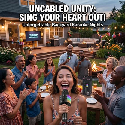 Bluetooth Karaoke Microphone for Party: 8H Playtime, 2H Fast Charge | No Battery Anxiety,Clear Sound,HiFi Sound,Led Lights,Perfect For House Party, Beach & Camping Party - color: Black2