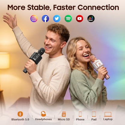 BONAOK Wireless Bluetooth Karaoke Microphone,3-in-1 Portable Handheld Karaoke Mic Speaker Machine Home Party Birthday for All Smartphones PC(Q37 Rose Gold) - color: Rose Gold