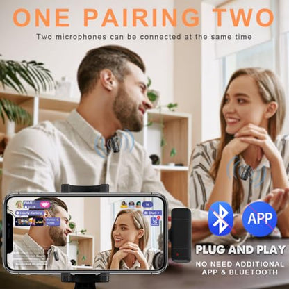 Amazpro Wireless Lavalier Microphone for iPhone 15,Android Phone,Laptop,2 Pack Mini Microphone with Charging Case,Professional Noise Reduction,for Video Vlog,Youtuber,TikTok,Instagram,Interview,USB-C