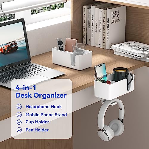 KDD Headphone Stand, Controller & Headset Holder & 4 in 1 Desk Cup Holder - Clamp on Under Desk Headphone Hanger
