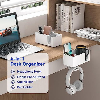 KDD Headphone Stand, Controller & Headset Holder & 4 in 1 Desk Cup Holder - Clamp on Under Desk Headphone Hanger