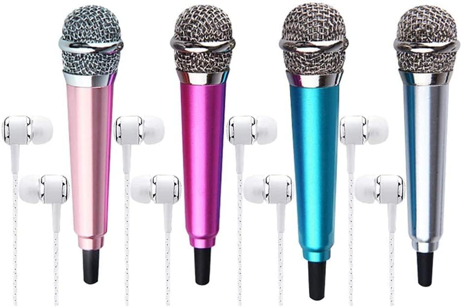 Mini Portable Vocal Instrument Microphone for Mobile Phone Laptop Notebook 3.5mm Universal Wire Connect Karaoke Metallic Mini Microphone for Cell Phone PC Silver