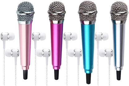 Mini Portable Vocal Instrument Microphone for Mobile Phone Laptop Notebook 3.5mm Universal Wire Connect Karaoke Metallic Mini Microphone for Cell Phone PC Silver