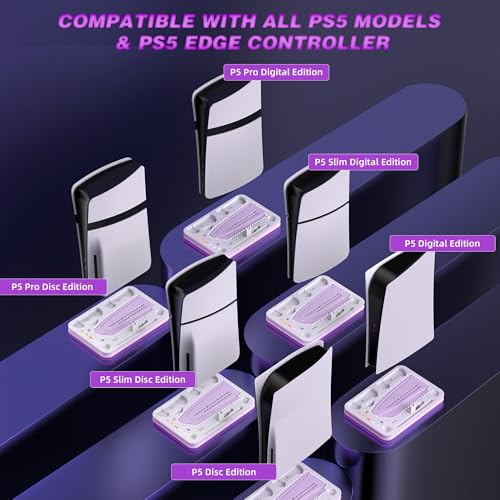 Aurassense PS5 Charging Dock, Cooling Stand with Dual Controller Charger | Compatible with PS5, PS5 Slim and PS5 Pro, featuring cooling fan, dual controller charging and headset storage - color: White