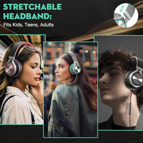Bywulanda USB C Headphones with Microphone, Wired Over-Ear for School | Volume Control, HD Stereo Sound, Comfortable Fit, Wired Foldable Headphones for Adult/Teens/Laptop/Tablets/Travel, Green - color: Green