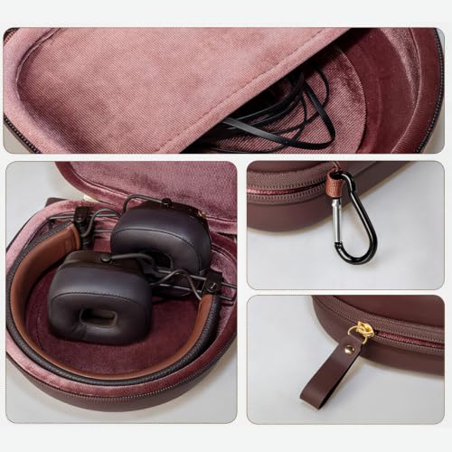 Hard Shell Travel Case for 3/4 / 5 Over Ear Headphones Soft Lining Storage - color: brown