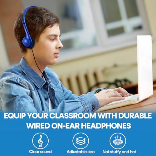Classroom Headphones Bulk 25 Pack Class Set for School Students Kids and Adult -Sturdy Wired 3.5mm Plug (Blue, 25 Pack) - color: Blue, size: 25 Pack