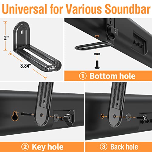 ELIVED Soundbar Mount Under or Above TV, Tool-Free Height Adjustable | Universal Sound Bar TV Bracket, with Detachable Long Extension Plates and L-Brackets, Holds Up to 15 lbs