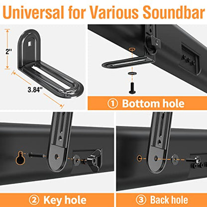 ELIVED Soundbar Mount Under or Above TV, Tool-Free Height Adjustable | Universal Sound Bar TV Bracket, with Detachable Long Extension Plates and L-Brackets, Holds Up to 15 lbs