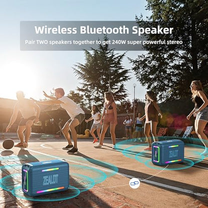 ZEALOT Bluetooth Speaker, 120W RMS 150W Peak Loud Wireless Speakers IPX6 Waterproof Bluetooth Subwoofer Speaker with LED Light, Custom EQ, 40H Playtime, Portable Speakers for Outdoor, Party - color: Blue