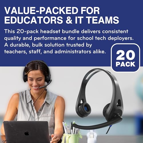TWT Audio Ergo TW110 Premium On-Ear Headset - Classroom Headset 20 Pack - style: 3.5MM 20 Pack (TW110)