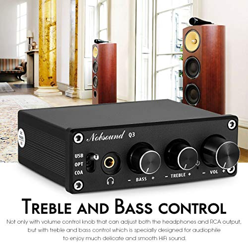 Nobsound Q3 Mini USB DAC Digital to Analog Converter Audio Adapter Headphone Amp Amplifier with Optical Coaxial Inputs & Treble Bass Tone Control