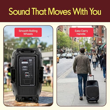 1200W Portable Bluetooth PA Speaker - 12’’ Subwoofer, LED Battery Indicator Lights w/Built-in Rechargeable Battery, MP3/USB/SD Card Reader, and UHF Wireless Microphone - Pyle PSBT125A - size: 12 inch