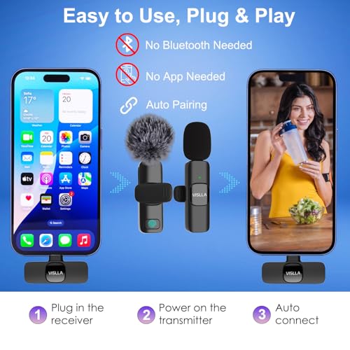 Mini Microphone for iPhone & Android,11H Battery, Noise Cancelling Wireless Lavalier Mic, Clip On Lapel Mic Pro for Content Creator Vlogging/YouTube/Tiktok/Video Recording/Streaming/Interview