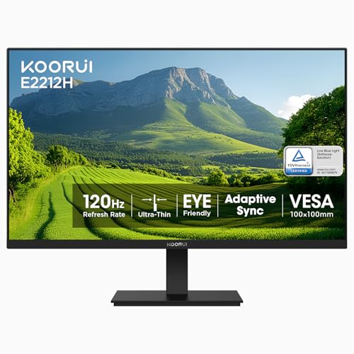 KOORUI 22 Inch Computer Monitor FHD 120Hz VA VESA Low Blue Light, E2212H | Adaptive Sync, 4000:1 Contrast Ratio, Ultra-Slim Display, HDMI 1.4/VGA, Tilt Adjust, Compact for Dorms, Study and Office - size: 22