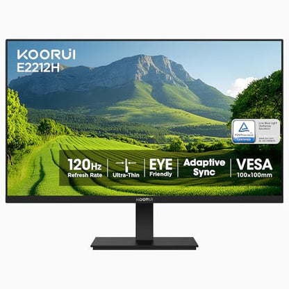 KOORUI 22 Inch Computer Monitor FHD 120Hz VA VESA Low Blue Light, E2212H | Adaptive Sync, 4000:1 Contrast Ratio, Ultra-Slim Display, HDMI 1.4/VGA, Tilt Adjust, Compact for Dorms, Study and Office - size: 22