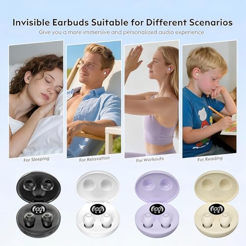 Invisible Sleep Headphones,Mini Invisible Silicone Sleep Earbuds for Side Sleepers, Noise Blocking Sleeping Headphones,Extensive Sleep Audio, Ultra Comfort for Side Sleepers,Bluetooth 5.4(Khaki) - color: Khaki