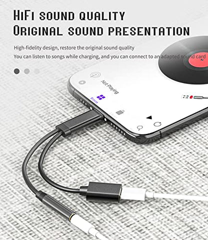iPhone AUX Adapter for Headphone Jack Cable Dongle 2in1 Lightning to 3.5mm Splitter Apple Charger Cord MFI Certified Audio adaptador para Earbud Music Charge Converter for 12 11 13 Pro Max Mini 7 8 X
