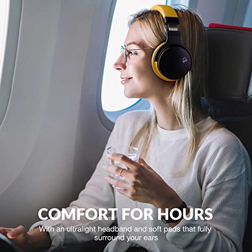 MOVSSOU Million Sold Classic E7 Active Noise Cancelling Headphones | Upgraded HD Sound, Wireless Bluetooth Headphones Over The Ear Unequaled Comfort, Vivid Deep Bass, for Home Office Travel Gift - color: Deep Yellow