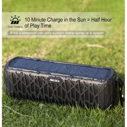 Solar Bluetooth Speaker 60 Hours Play Time 5000mAh Power Bank Outdoor Portable Wireless Dual Speaker with Mic Stereo Sound Bass, for Home, Hiking, Travel, Riding, Beach, Camping-Black