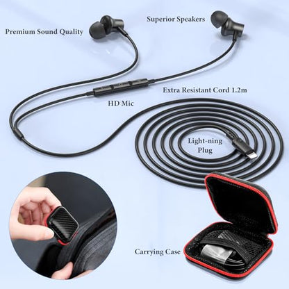 ACANDYA MFi-Certified Wired Headphones for Apple iPhone 14 13 Pro Gunmetal | Lighting Earbuds for iPhone 12 Pro 11 XS Max XS SE 7 8 Plus Earphones Built-in Microphone Volume Control Magnetic Headsets - color: Gunmetal