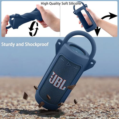 for JBL Grip Portable Waterproof Speaker Silicone Case, Blue | Portable Travel Soft Cover with Adjustable Shoulder Strap and Carabiner, Protective Skin Case, Anti-Slip Feet - color: Blue Case