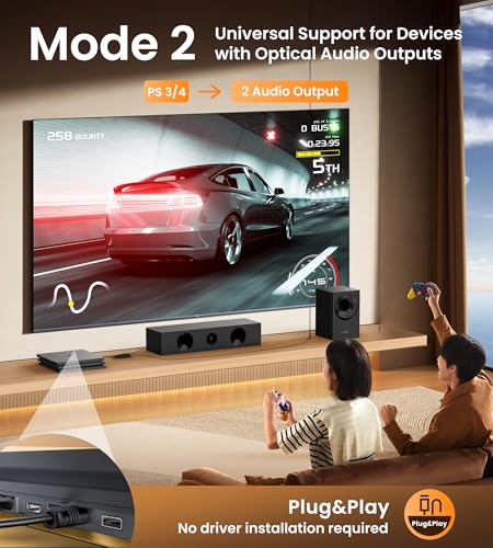 avedio links Optical Audio Cable Splitter 1 in 2 Out, Toslink Digital Fiber Audio Splitter 1 Male Input 2 Female Output Support LPCM2.0 Doldy DTS Digital & DTS 5.1CH for Xbox,PS4,TV Box,Sound Bar,etc - size: 1 Male 2 Female