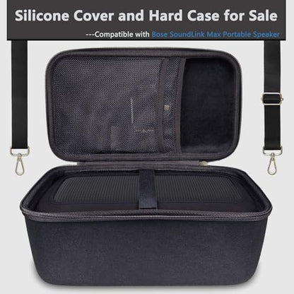 JCHPINE Silicone Cover and Carrying Case for Bose SoundLink Max Speaker | Protective Cases for SoundLink Max Speaker Accessories, Soft Silicone Cover and Hard Case with Shoulder Strap (Black) - color: Black Case