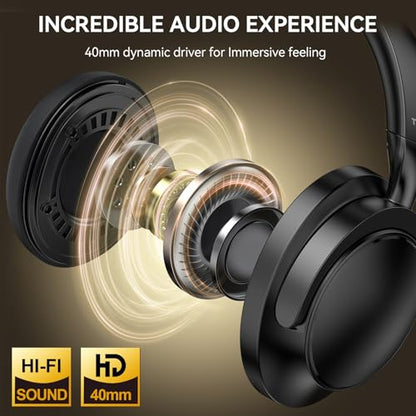 TECKNET Noise Cancelling Headphones Wireless & Wired, 70H Playtime Bluetooth Headphones Wireless Over Ear Built-in Mic,3.5mm Cable Dual Connection Foldable Headset for Home Office Travel, Light Black