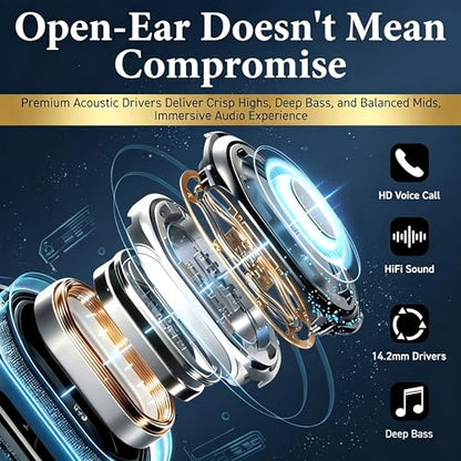 Open Ear Headphones, Wireless Headphones with Smart Digital Display & Mic | (Gray) Open Ear Earbuds 35H Playtime, Sweat Resistant & Waterproof, Secure Comfortable Fit - Running, Sport, Driving, Daily - color: Gray