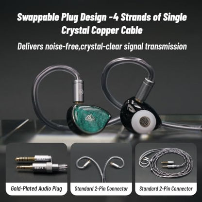 BQEYZ NI Wired in Ear Monitor, Gaming Earbuds with 3.5 & 4.4mm Plugs | HiFi 11mm Dynamic IEM Headphones with 0.1% Ultra-Low Distortion, 360° Surround Deep Bass for PS5 PC Smartphone - color: 3.5 & 4.4mm Interchangeable Plug Green