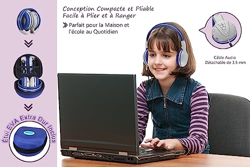 SIMOLIO Kids Bluetooth Headphones Boys with Microphone, 75dB/85dB/94dB Volume Limited Kids Headphones Wireless, Adjustable Foldable Over-Ear Headset for Children School Travel Tablet Airplane Grey | Wired Cord & Share Port, Over-Ear, Eva Case, Wireless He