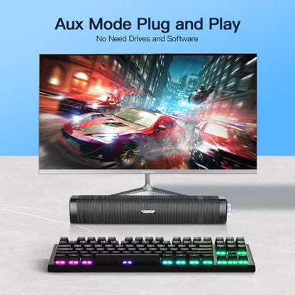 Uakinat USB Computer Speakers,Computer Speakers with 3.5 mm aux,Wired USB Powered & Colorful LED Lights with Switch Button,Surround Sound Portable SoundBar for Monitor Laptop Phone(Black)