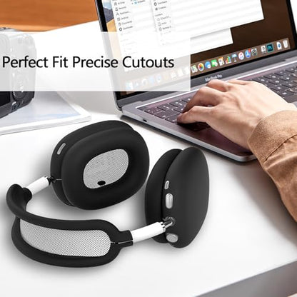 3-in-1 Silicone Case Cover for AirPods Max 2/AirPods Max Headphones, Apple AirPod Max Accessory Protective Cover, Headband/Ear Cups/Ear Pad Covers, Anti-Scratch and Sweatproof (All Black) - color: All black