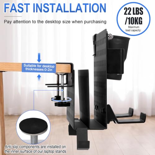 Desk Side Storage Organizer Set Fits Edge 0.2-2.2",Double,Black | No Drill Clamp on Desk Organizer with Laptop Holder Cup Holder Pen Cup Headphone Hanger and Magnetic Hooks - color: Black, style: Double