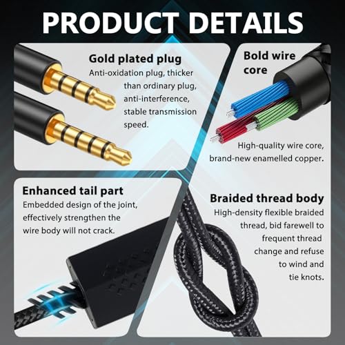 Detachable Gaming Headset Cable Replacement, 3.5mm(1/8") Nylon Braided with Inline Mute Switch Volume Headset Cable Compatible with Astro (Type 4)