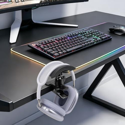 GEEKRIA Adjustable Clamp-On Headphone Holder, No-Drill Metal Headset Stand with Headband Rest, Under Desk Mount for Gaming Headsets, Home & Office, Black
