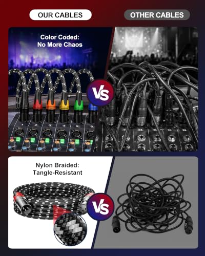 XLR Cables 6ft 6 Pack XLR Microphone Cable Male to Female XLR Cable | Low Noise Durable Nylon Braided XLR Mic Cable 3 Pin Fully Balanced OFC Microphone Cables for Podcast, Home Studio, Mixer - color: Black-White, size: 6 Feet