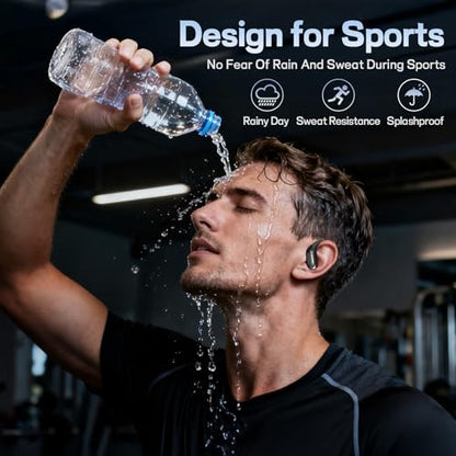 Wireless Sports Earhook Earbuds, Sweatproof Secure-Fit Bluetooth 6.0 Headphones with Hi-Fi Stereo Sound, 80H Playtime, Easy Button Control for Running Workout Gym