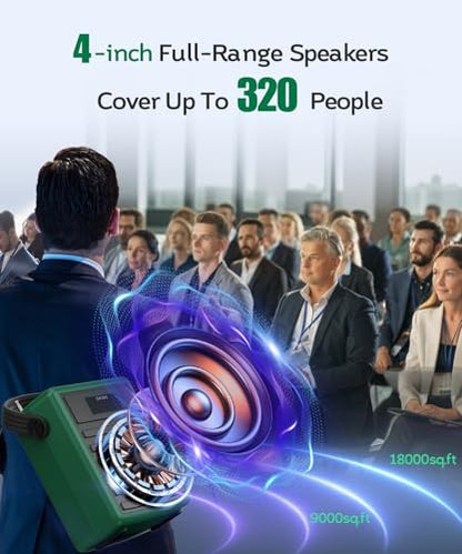 SHIDU 40W Wireless Voice Amplifier for Teachers with Dual Microphones | Powerful Bluetooth Speaker PA System Karaoke Machine, Portable Speaker with Microphone Support BT/USB/TF Card/Aux/Guitar - color: Green