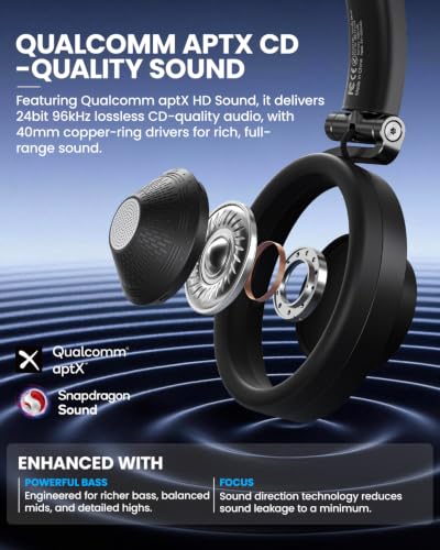 Mixer Open Ear Headphones, Wireless Headphones with Qualcomm aptX HD, Snapdragon Sound, Comfortable Breathable Open Fit, 40-Hour Playtime, Open Back Headphones with Carrying Case (Black) - color: Black