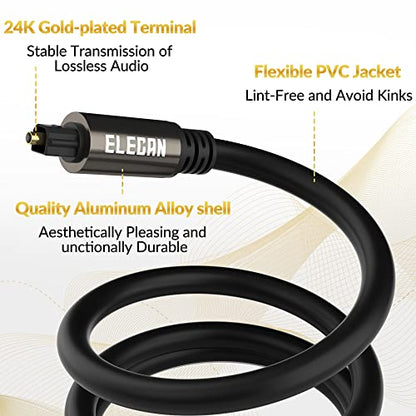 Optical Audio Cable 100 Ft Digital Audio Toslink Cable Cord-Fiber Optic-Gold Plated-Flexiable&Durable-for Home Theater,Sound Bar,PS4&Xbox-with 4 Right Angled and Mini Toslink Adapters+Ties - size: 100FT