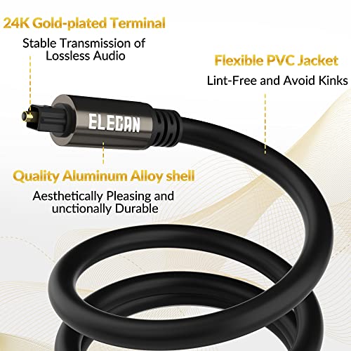 Optical Audio Cable 6 Ft/2 Pack Digital Audio Toslink Cable Cord-Fiber Optic-Gold Plated-Flexiable&Durable-for Home Theater,Sound Bar,PS4& Xbox-with Right Angled+Mini Toslink Adapters+Ties - size: 6FT-2PK