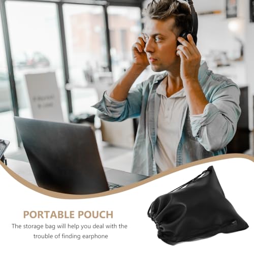 Pu Headphone Storage Bag Large Capacity Over-Ear Headset Pouch Waterproof Protective Portable Carrying Case for Travel and Daily Use Black