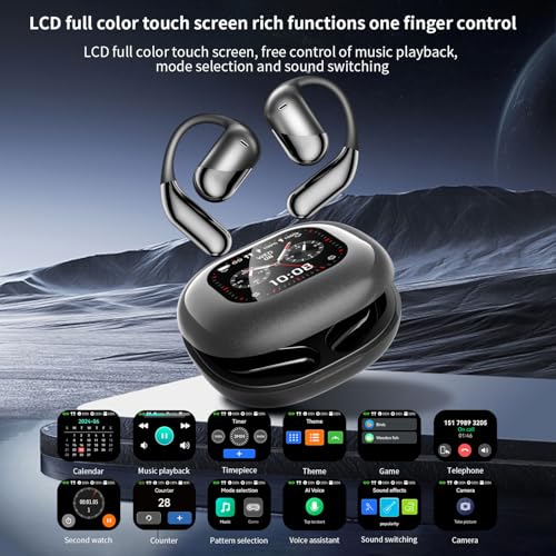 Q16 PRO Wireless Translation Earbuds with 70 Hour Bluetooth 5.4 Sports, Open wear, Wireless Bluetooth Smart Touch Screen, Ear Cup Earbuds with Ear Hooks, IPX5 Waterproof (Black) - color: Black