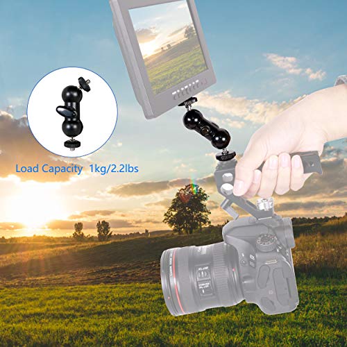 Cool Dual Ball head Magic Arm Adapter Camera Clamp Mount Super Clamp with 1/4 and 3/8 Thread, for DSLR Camera Rig, LED Light, Flash Light, Action Cam, 2Pack