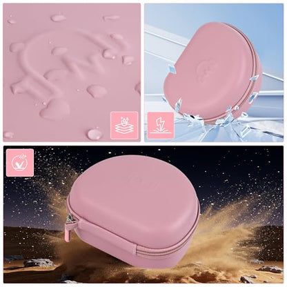 Hard Headphone Case for JLab JBuds Lux ANC/Raycon The Everyday, Pink | Foldable Over-Ear Headphones Travel Carrying Case, Mesh Pocket, Hard Eva Shell - color: Pink
